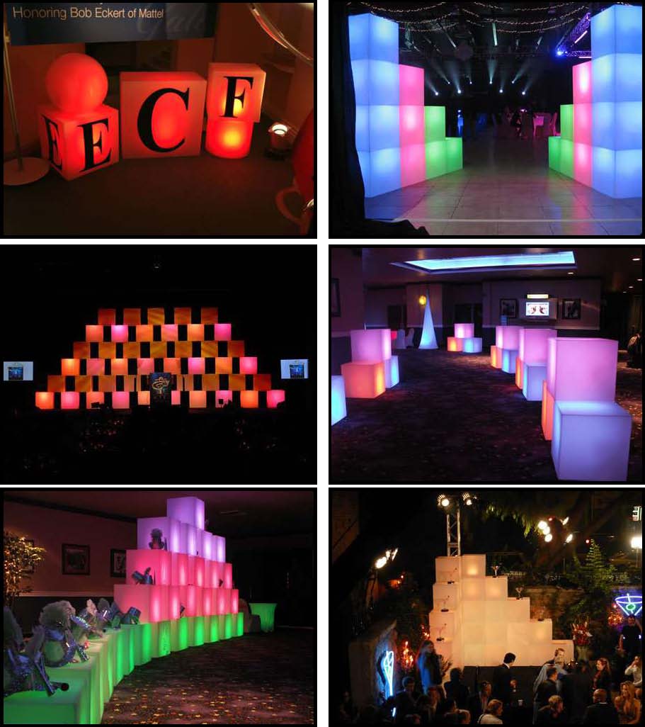 rotocast cubes that are illuminated for entryway or stage or perimeter